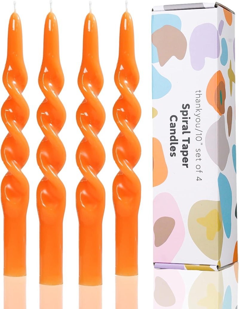 LPUSA Orange Spiral Taper Candles Halloween Decorations Candle Conical Stick Candles for Holiday Wedding Party Wax Unscented Dinner Candle Dripless,H 10 Inch,4pcs（Orange-B） - Image 1